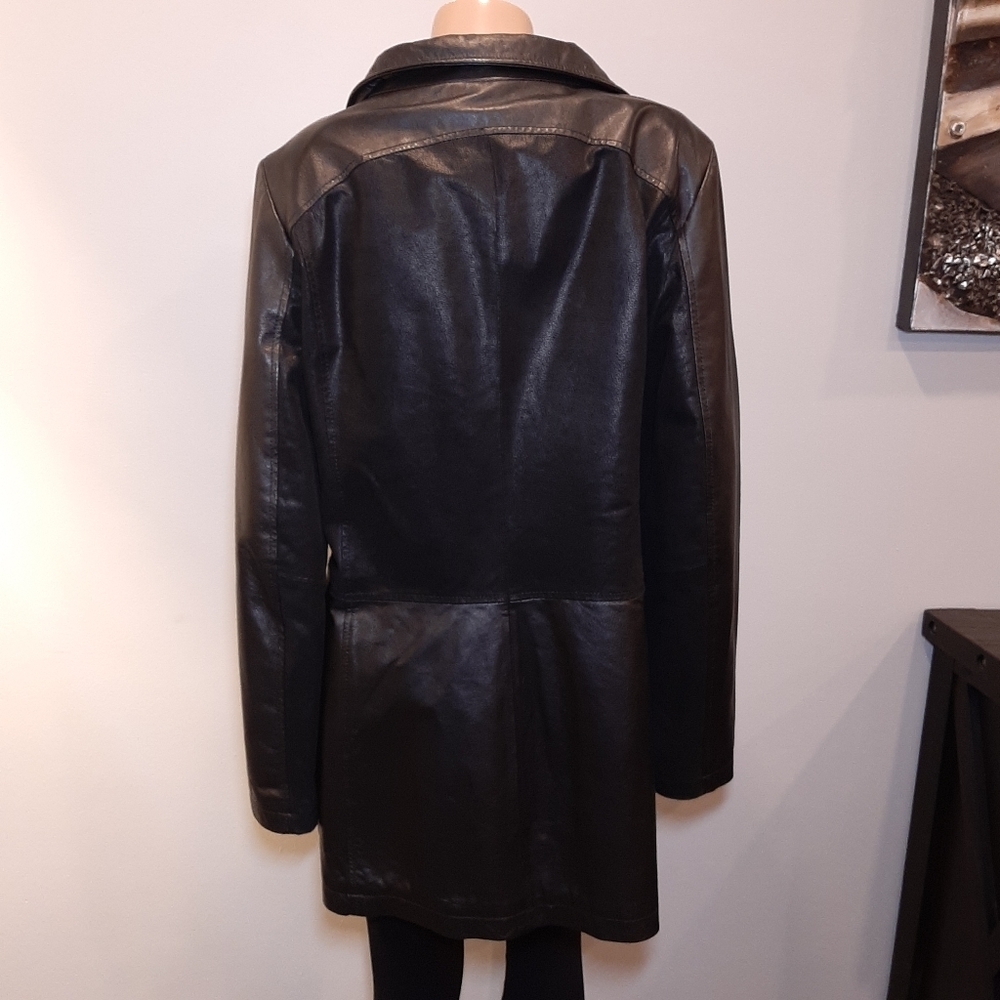 Blink By Danier Leather Jacket High Neck Mid Length Black Womens Size Large Coat - Picture 7 of 14